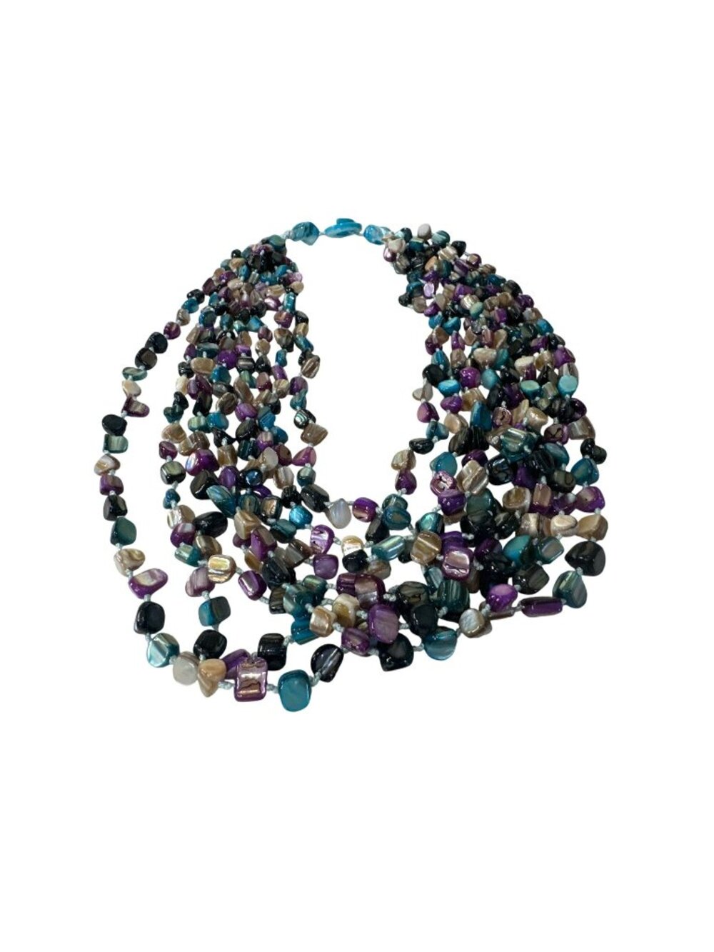 Mother Of Pearl Beaded Necklace Button Clasp Multistrand 18" Colorful Chunky